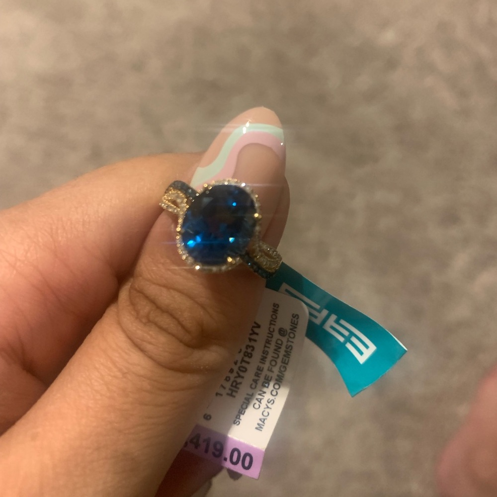 EFFY London Blue Topaz 4.5 Ct and 1/3 Ct Diamond Ring